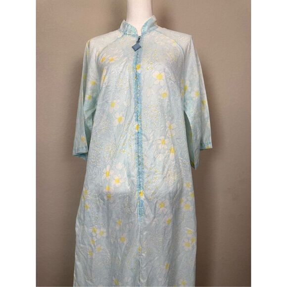 Vintage Lane Bryant Tall Sheer Nightgown Blue Yellow Zip Up - Picture 1 of 8